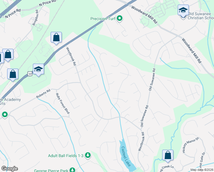 map of restaurants, bars, coffee shops, grocery stores, and more near 4543 Austin Hills Drive in Suwanee