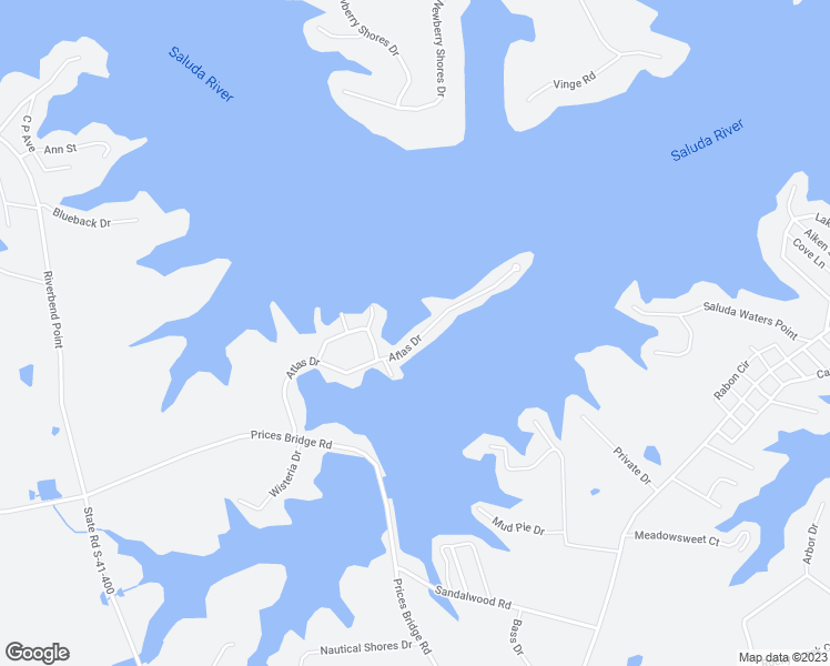 map of restaurants, bars, coffee shops, grocery stores, and more near 195 Atlas Drive in Saluda County
