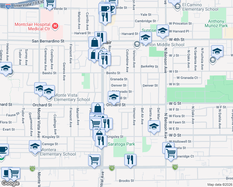 map of restaurants, bars, coffee shops, grocery stores, and more near 5421 Rudisill Street in Montclair
