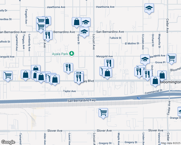 map of restaurants, bars, coffee shops, grocery stores, and more near in Bloomington