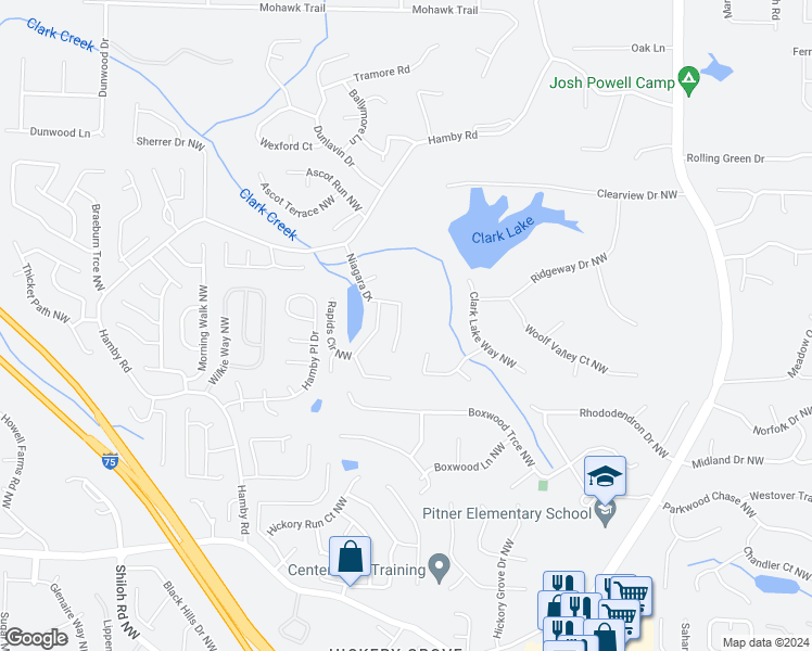 map of restaurants, bars, coffee shops, grocery stores, and more near 4964 Niagara Drive in Acworth