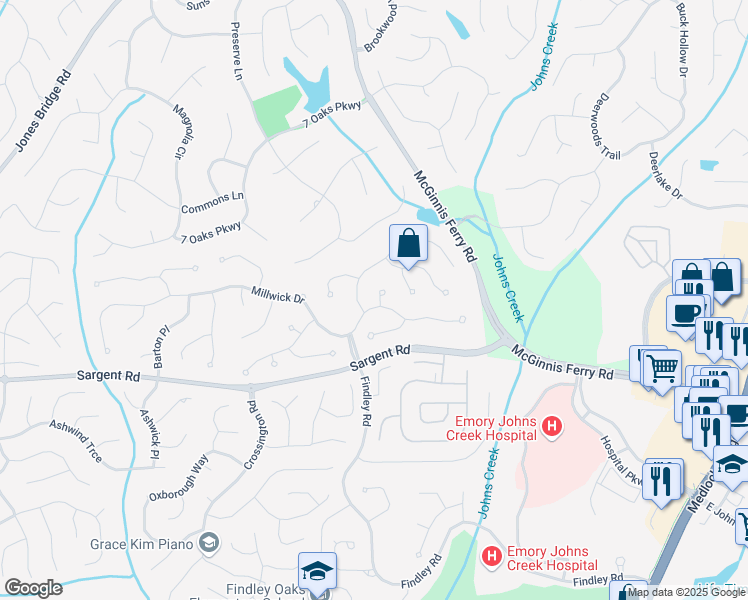 map of restaurants, bars, coffee shops, grocery stores, and more near 600 Hermitage Place in Alpharetta