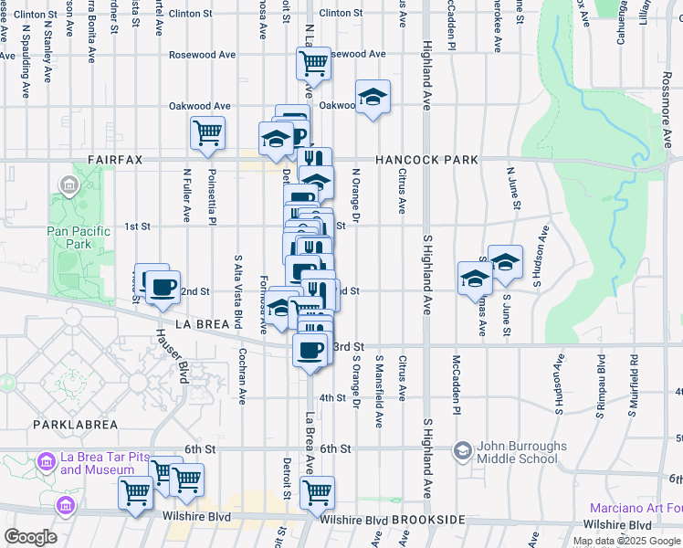 map of restaurants, bars, coffee shops, grocery stores, and more near in Los Angeles