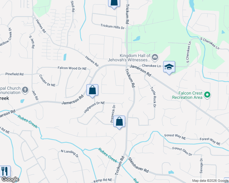 map of restaurants, bars, coffee shops, grocery stores, and more near 5070 Ravenwood Drive in Marietta
