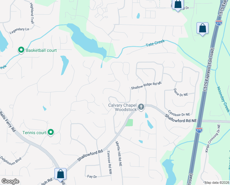 map of restaurants, bars, coffee shops, grocery stores, and more near 4813 Shallow Creek Drive Northwest in Kennesaw