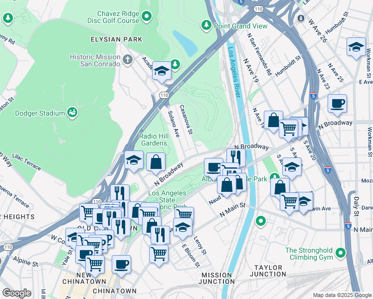 map of restaurants, bars, coffee shops, grocery stores, and more near 419 Solano Avenue in Los Angeles