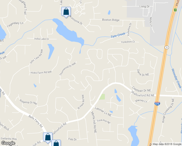 map of restaurants, bars, coffee shops, grocery stores, and more near 4813 Shallow Creek Drive Northwest in Kennesaw