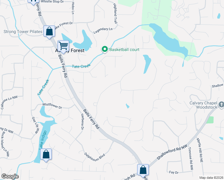 map of restaurants, bars, coffee shops, grocery stores, and more near 485 John Tate Road Northwest in Acworth