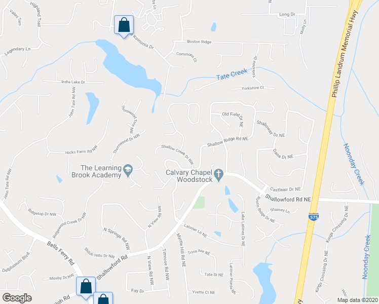 map of restaurants, bars, coffee shops, grocery stores, and more near 4808 Shallow Creek Dr in Kennesaw