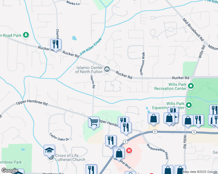 map of restaurants, bars, coffee shops, grocery stores, and more near 309 Elizabeth Boulevard in Alpharetta