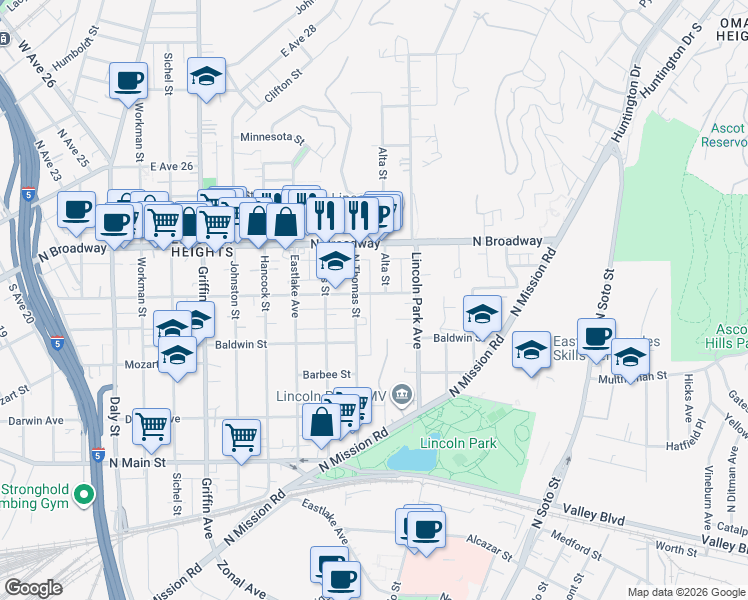 map of restaurants, bars, coffee shops, grocery stores, and more near 2317 Alta Street in Los Angeles