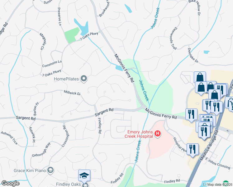 map of restaurants, bars, coffee shops, grocery stores, and more near 720 Quail Run Court in Alpharetta