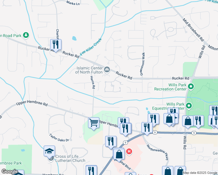 map of restaurants, bars, coffee shops, grocery stores, and more near 309 Elizabeth Boulevard in Alpharetta