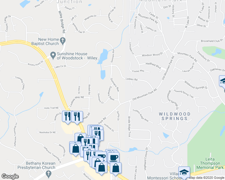 map of restaurants, bars, coffee shops, grocery stores, and more near 4982 Gunners Pass in Roswell