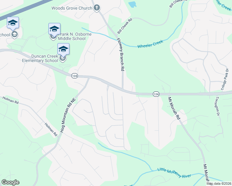 map of restaurants, bars, coffee shops, grocery stores, and more near 2091 Skybrooke Court in Hoschton