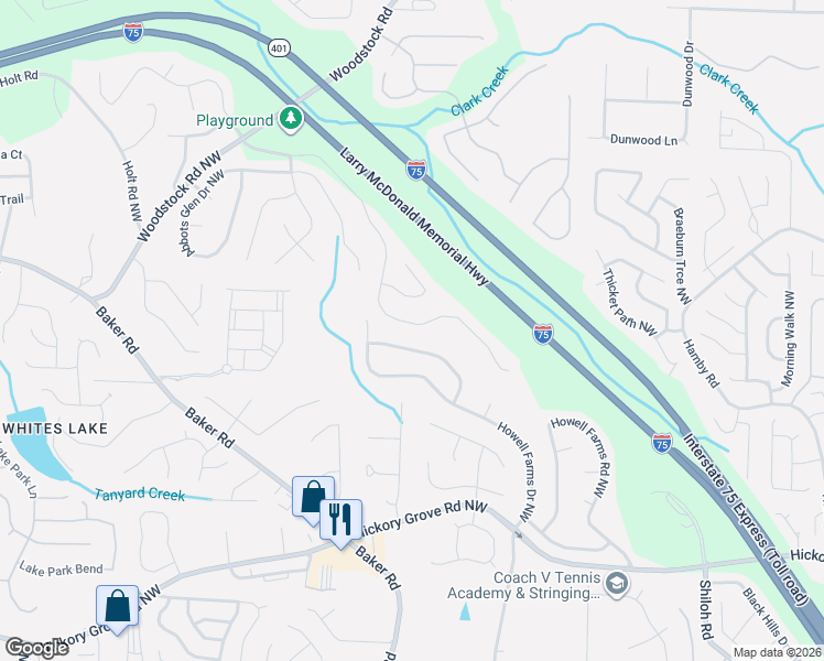 map of restaurants, bars, coffee shops, grocery stores, and more near 4898 Arbor View Parkway in Acworth