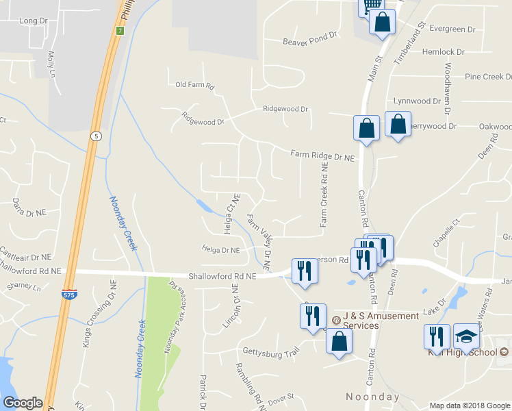 map of restaurants, bars, coffee shops, grocery stores, and more near 751 Jamie Way Northeast in Woodstock