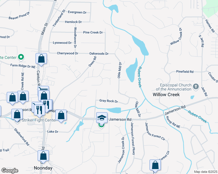 map of restaurants, bars, coffee shops, grocery stores, and more near 1266 Harwick Knoll in Marietta