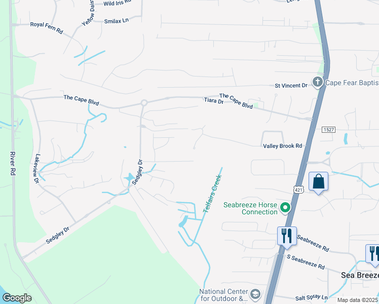 map of restaurants, bars, coffee shops, grocery stores, and more near 7528 Promontory Court in Wilmington