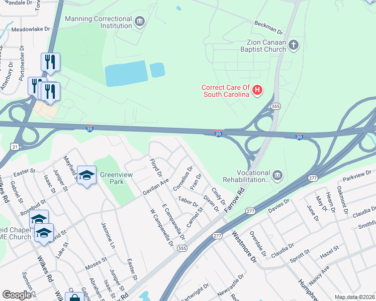 map of restaurants, bars, coffee shops, grocery stores, and more near 716 Cindy Drive in Columbia