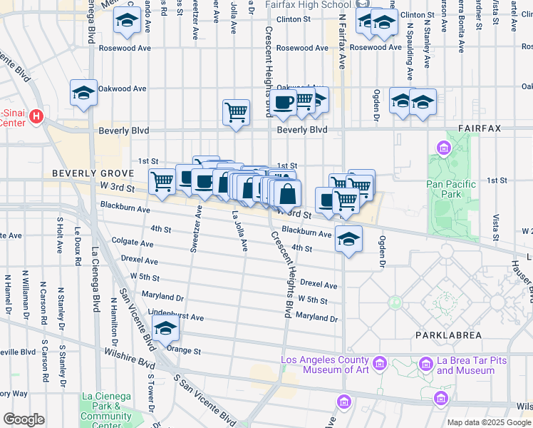 map of restaurants, bars, coffee shops, grocery stores, and more near in Los Angeles