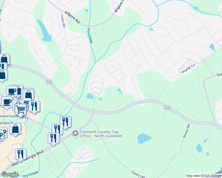 map of restaurants, bars, coffee shops, grocery stores, and more near 3162 Cedar Glade Lane Northeast in Buford