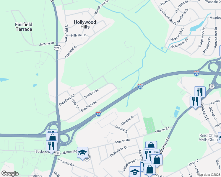 map of restaurants, bars, coffee shops, grocery stores, and more near 6219 Payne Street in Columbia