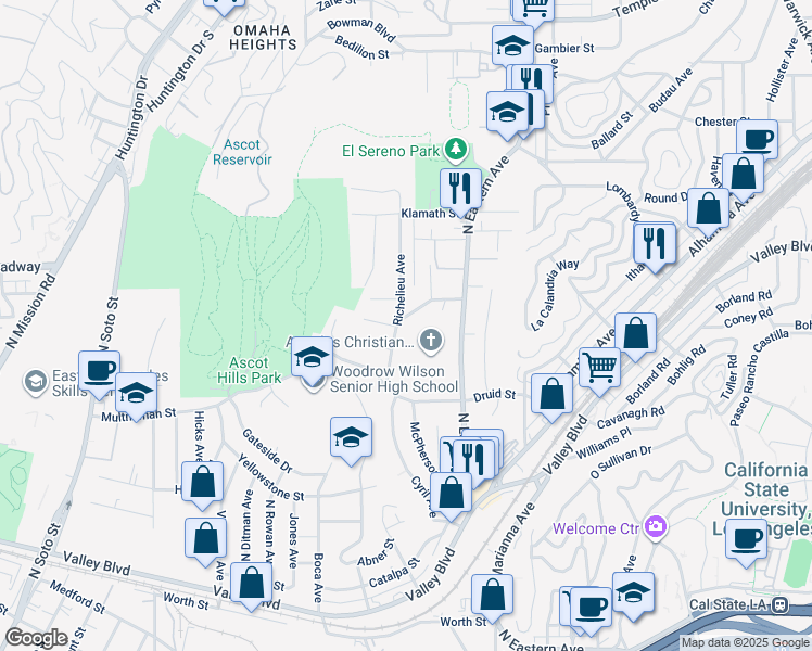 map of restaurants, bars, coffee shops, grocery stores, and more near 2332 Richelieu Avenue in Los Angeles