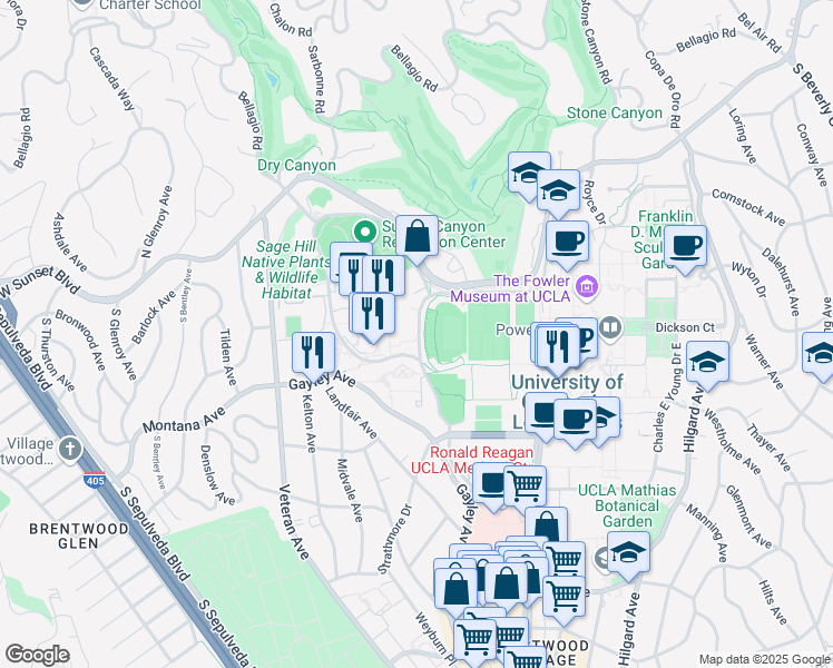 map of restaurants, bars, coffee shops, grocery stores, and more near 350 De Neve Drive in Los Angeles