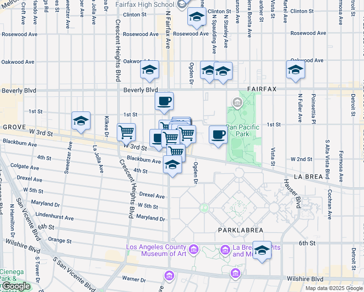 map of restaurants, bars, coffee shops, grocery stores, and more near 6333 West 3rd Street in Los Angeles