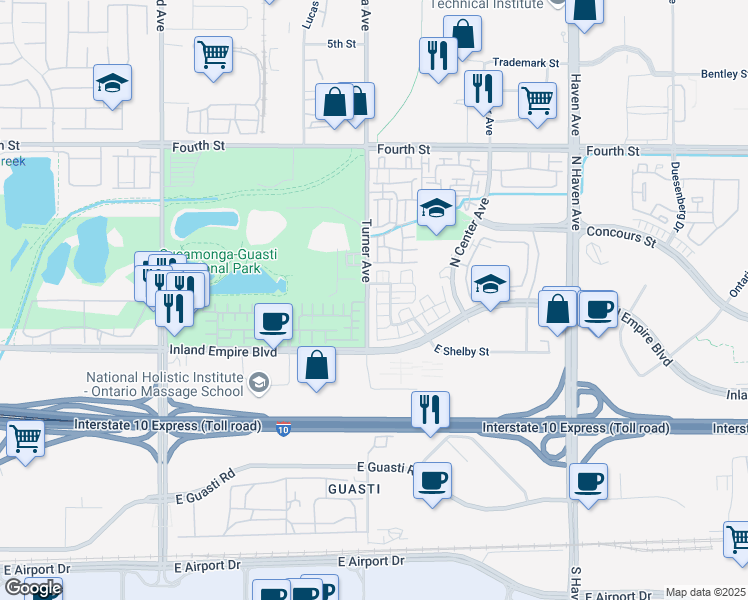 map of restaurants, bars, coffee shops, grocery stores, and more near 809 Turner Avenue in Ontario