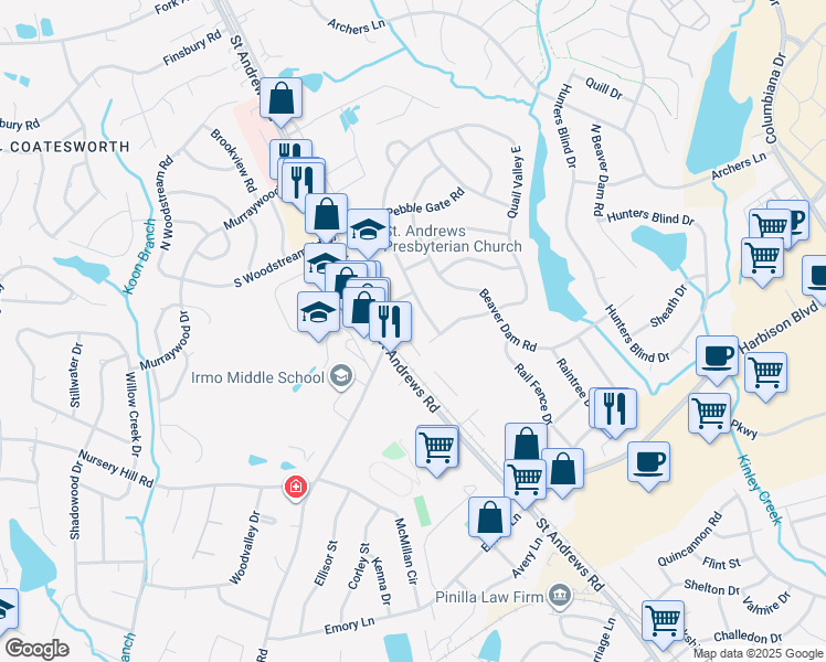 map of restaurants, bars, coffee shops, grocery stores, and more near 1506 Quail Valley West in Columbia