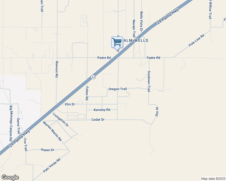map of restaurants, bars, coffee shops, grocery stores, and more near 51471 Oregon Trail in Morongo Valley