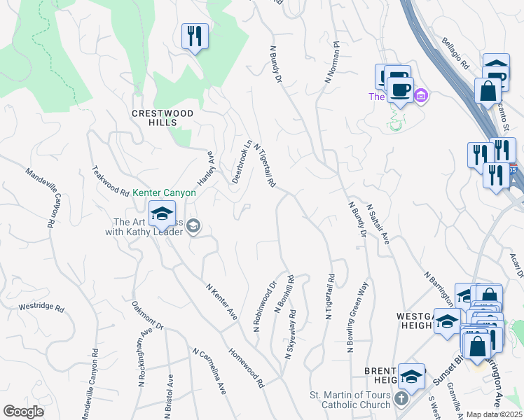 map of restaurants, bars, coffee shops, grocery stores, and more near 765 North Bonhill Road in Los Angeles