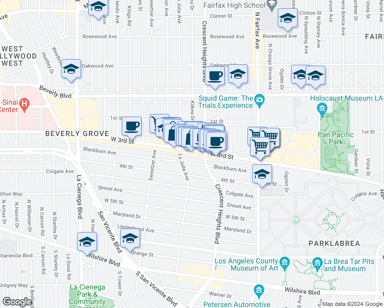 map of restaurants, bars, coffee shops, grocery stores, and more near in Los Angeles