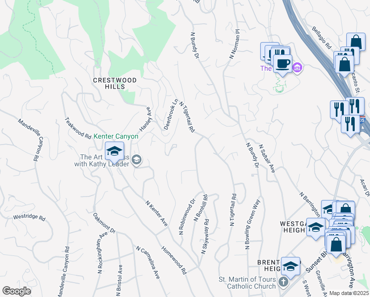 map of restaurants, bars, coffee shops, grocery stores, and more near 765 North Bonhill Road in Los Angeles