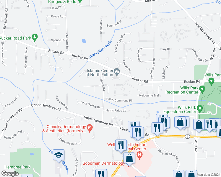 map of restaurants, bars, coffee shops, grocery stores, and more near 200 Sweetwater Trce in Roswell