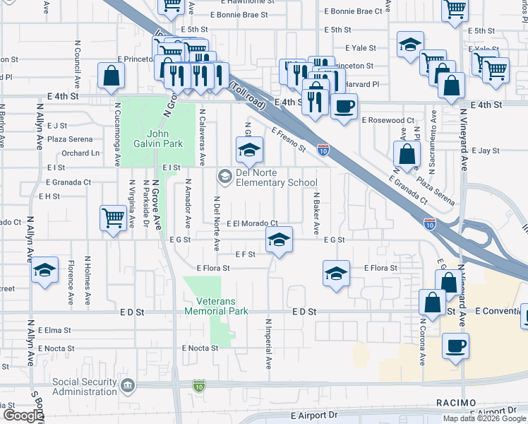 map of restaurants, bars, coffee shops, grocery stores, and more near 757 North Imperial Avenue in Ontario
