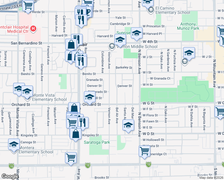 map of restaurants, bars, coffee shops, grocery stores, and more near 9986 Vernon Avenue in Montclair
