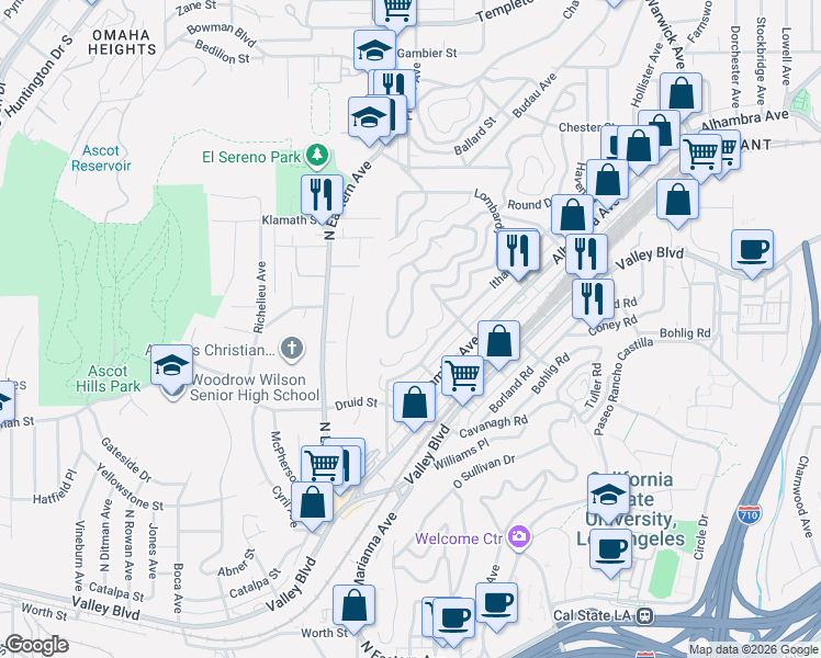 map of restaurants, bars, coffee shops, grocery stores, and more near 4929 La Calandria Way in Los Angeles