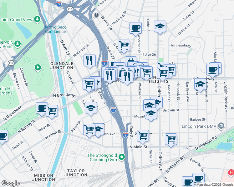 map of restaurants, bars, coffee shops, grocery stores, and more near 230 South Avenue 21 in Los Angeles