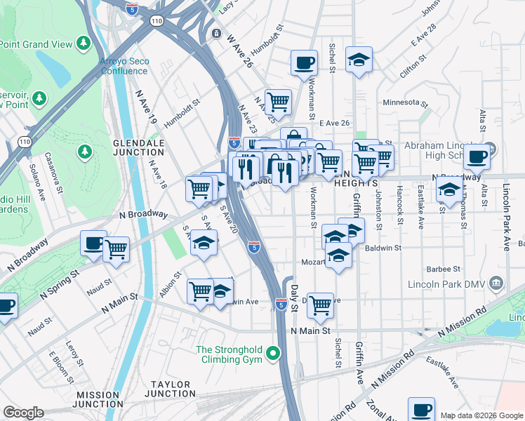 map of restaurants, bars, coffee shops, grocery stores, and more near 230 South Avenue 21 in Los Angeles