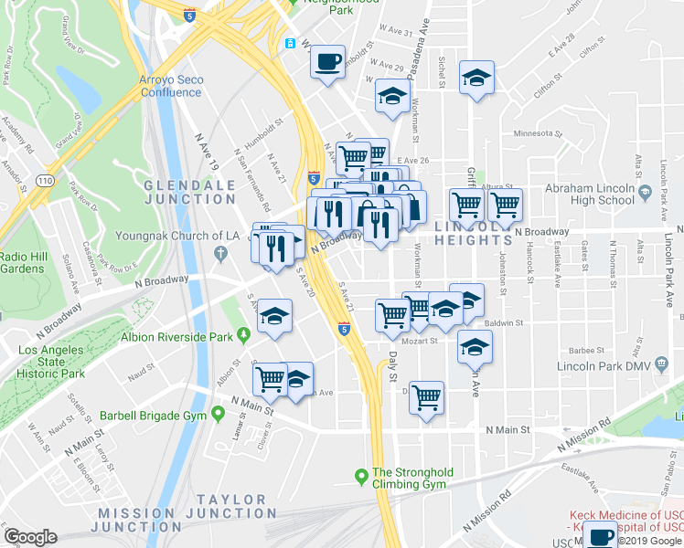 map of restaurants, bars, coffee shops, grocery stores, and more near 230 South Avenue 21 in Los Angeles