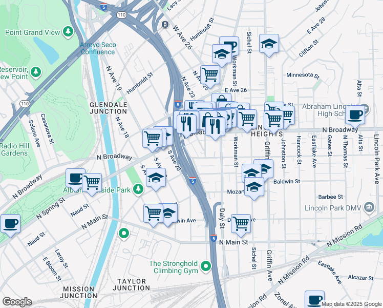 map of restaurants, bars, coffee shops, grocery stores, and more near 230 South Avenue 21 in Los Angeles