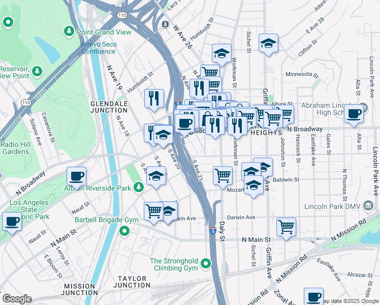 map of restaurants, bars, coffee shops, grocery stores, and more near 230 South Avenue 21 in Los Angeles