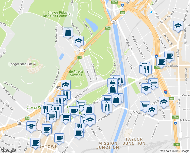 map of restaurants, bars, coffee shops, grocery stores, and more near 444 Casanova Street in Los Angeles