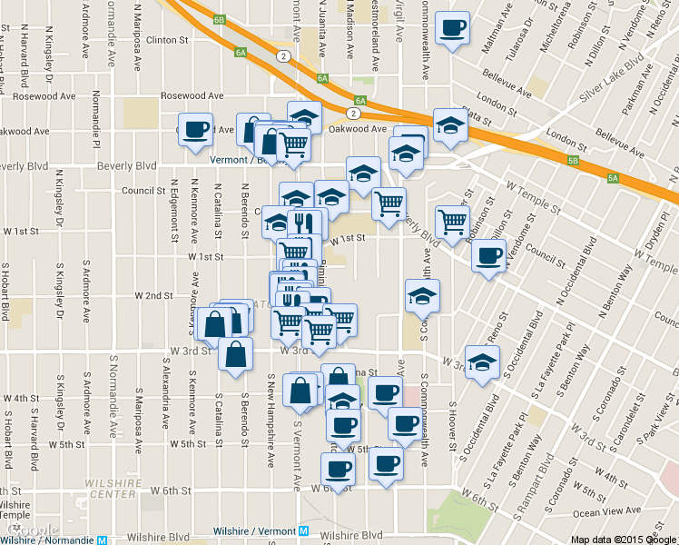 map of restaurants, bars, coffee shops, grocery stores, and more near 3533 White House Place in Los Angeles