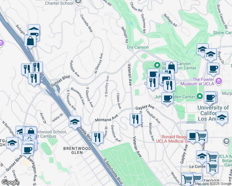 map of restaurants, bars, coffee shops, grocery stores, and more near 215 Denslow Avenue in Los Angeles