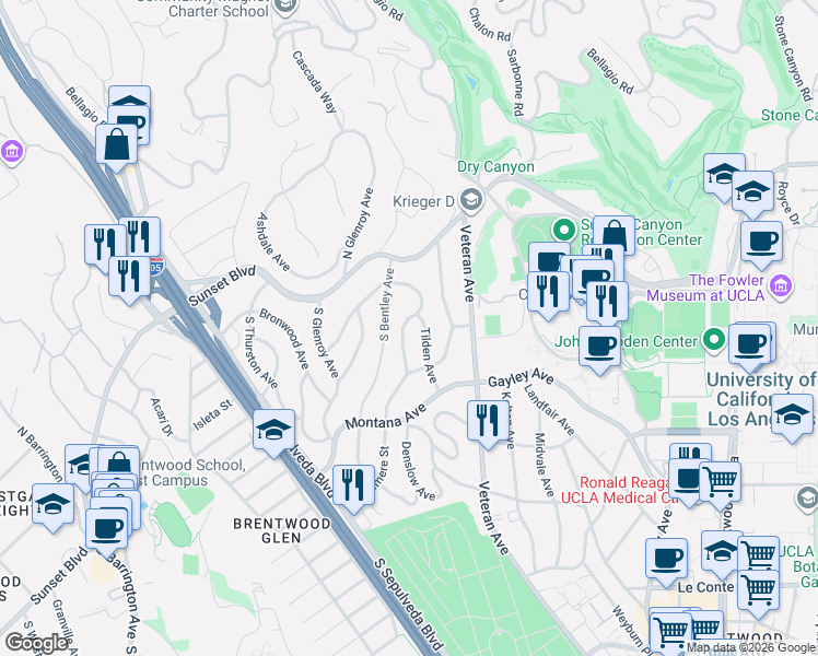 map of restaurants, bars, coffee shops, grocery stores, and more near 215 Denslow Avenue in Los Angeles