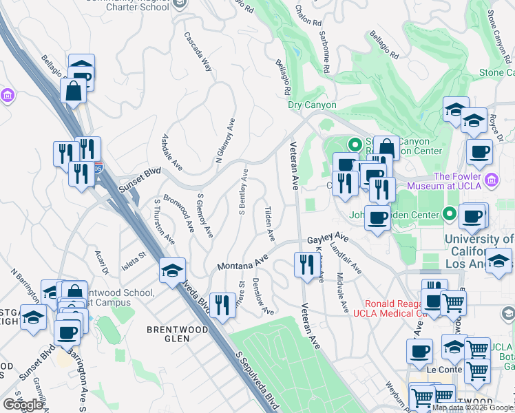 map of restaurants, bars, coffee shops, grocery stores, and more near 215 Denslow Avenue in Los Angeles
